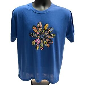 Flower Power Peace Symbol Blue Shirt